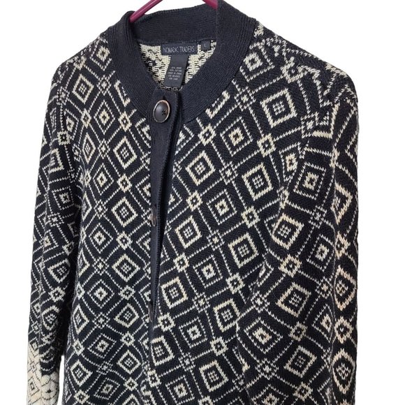 Nomadic Traders Womens L Black Tan Geometric Button Front Cardigan Sweater - Picture 5 of 7